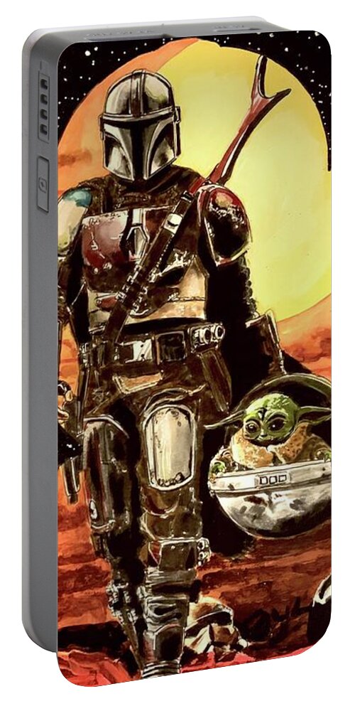 Star Wars Portable Battery Charger featuring the painting The Mandalorian by Joel Tesch