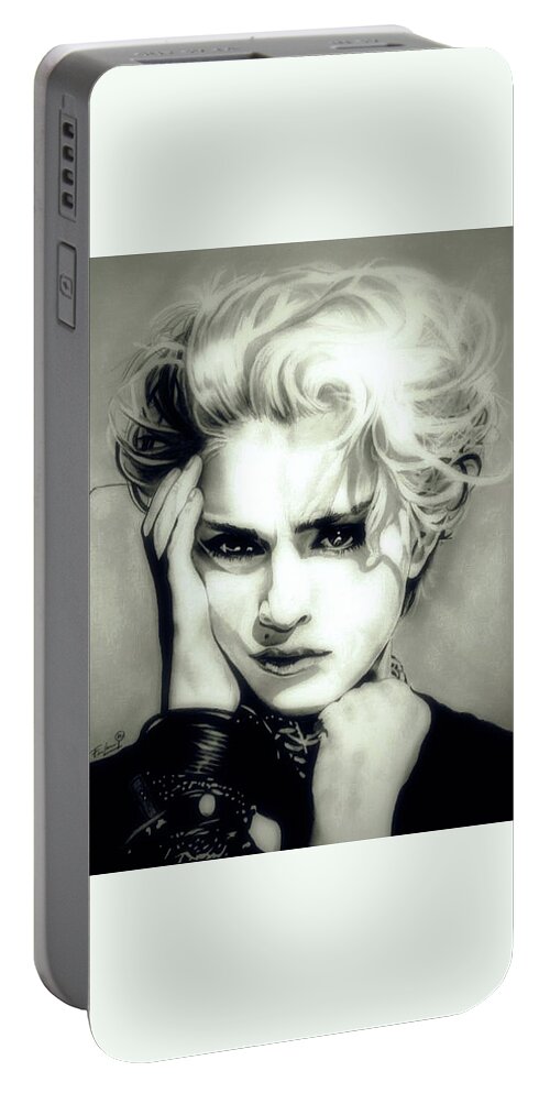 Madonna Portable Battery Charger featuring the drawing The Material Girl - Madonna - Original Edition by Fred Larucci