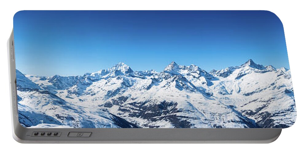 Alpine Portable Battery Charger featuring the photograph The Matterhorn and Swiss Mountains Panorama by Rick Deacon