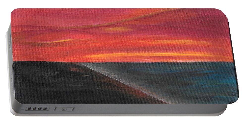 Sky. Sunset Portable Battery Charger featuring the painting The Meeting by Esoteric Gardens KN