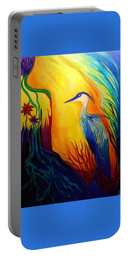Blue Herons Portable Battery Charger featuring the painting The Messenger by Carolyn LeGrand