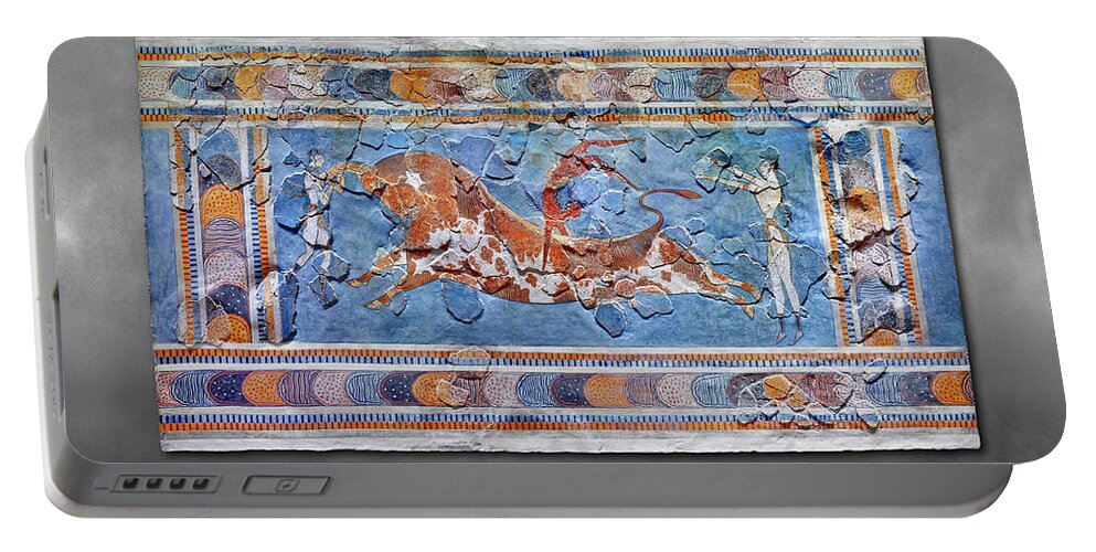 Wall Painting Knossos Portable Battery Charger featuring the photograph The Minoan Bull leaping fresco - Heraklion Archaeological Museum by Paul E Williams