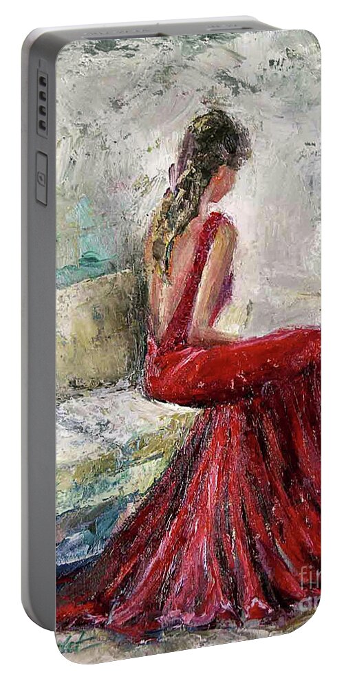 Woman In Red Portable Battery Charger featuring the painting The Moment by Jennifer Beaudet