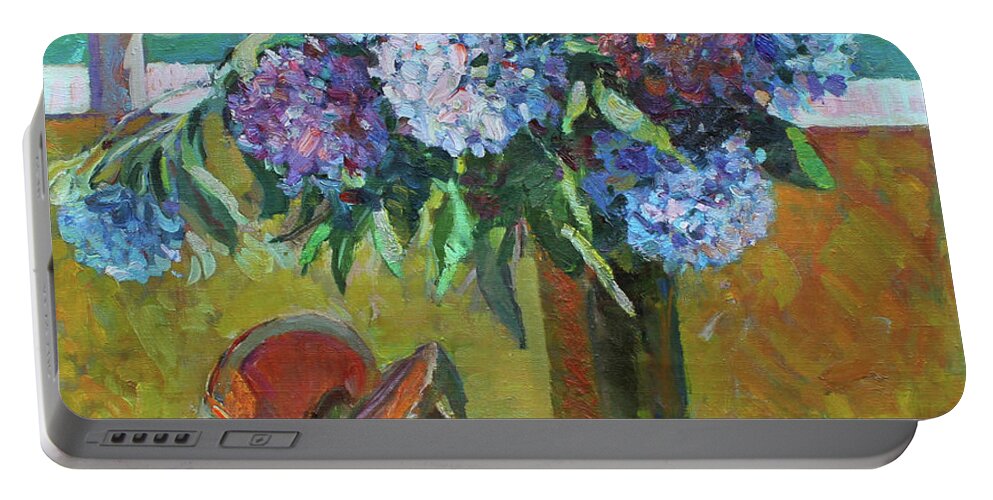Painting Portable Battery Charger featuring the painting The Montenegrin hydrangea by Juliya Zhukova