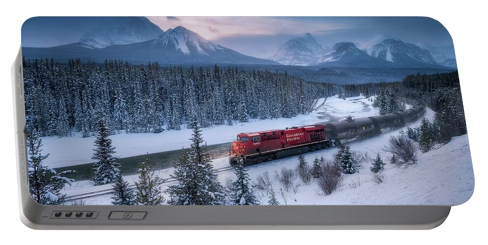 Train Portable Battery Charger featuring the photograph The Morant's Curve in Winter by Henry w Liu