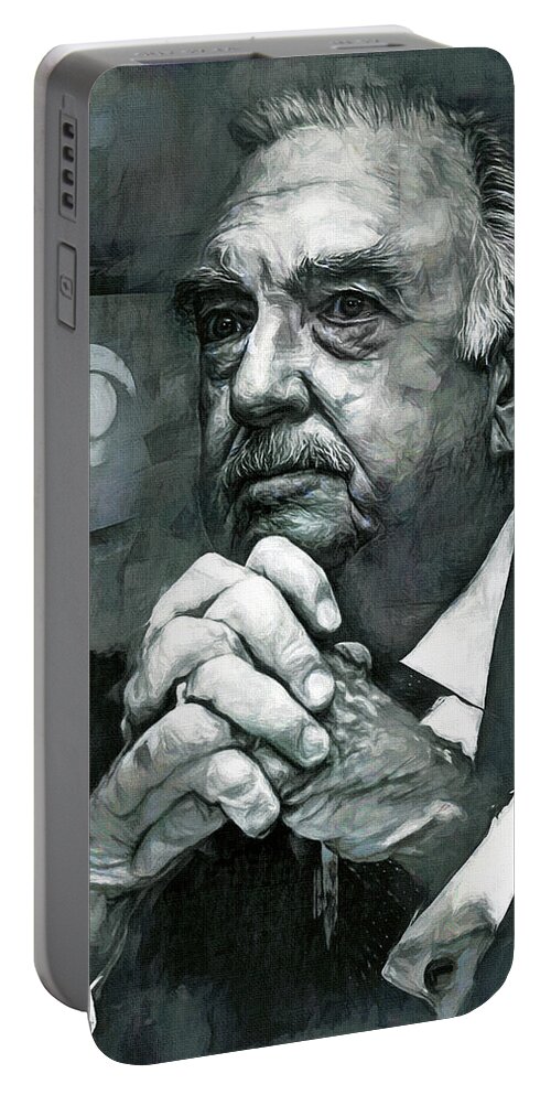 Walter Cronkite Portable Battery Charger featuring the mixed media The most trusted man in America by Mal Bray