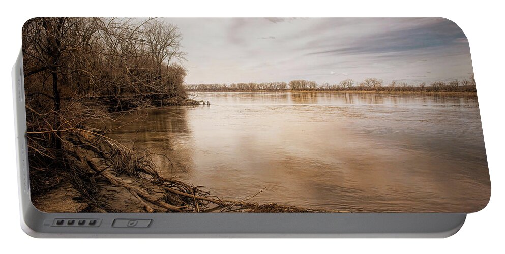 Landscape Portable Battery Charger featuring the photograph The Muddy Missouri by Linda Shannon Morgan
