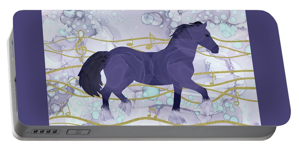 Musical Horse Portable Battery Charger featuring the digital art The Musical Horse Trotting in the Rhythms of Nature by Andreea Dumez