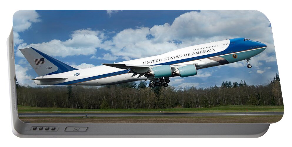 Air Force One Portable Battery Charger featuring the digital art The New VC-25 Air Force One by Custom Aviation Art