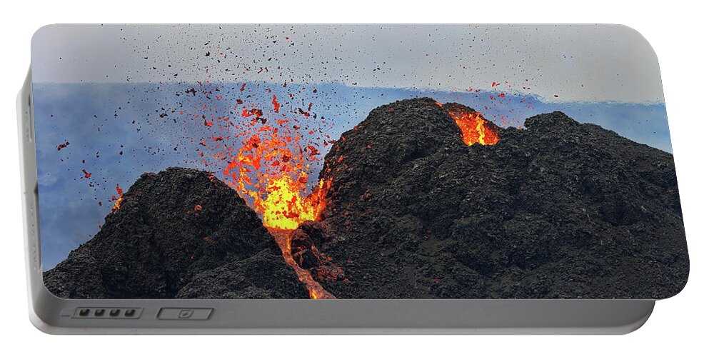 Volcano Portable Battery Charger featuring the photograph The newborn fires by Christopher Mathews