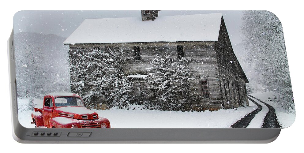 School Portable Battery Charger featuring the photograph The Old Schoolhouse in Winter by Shelia Hunt