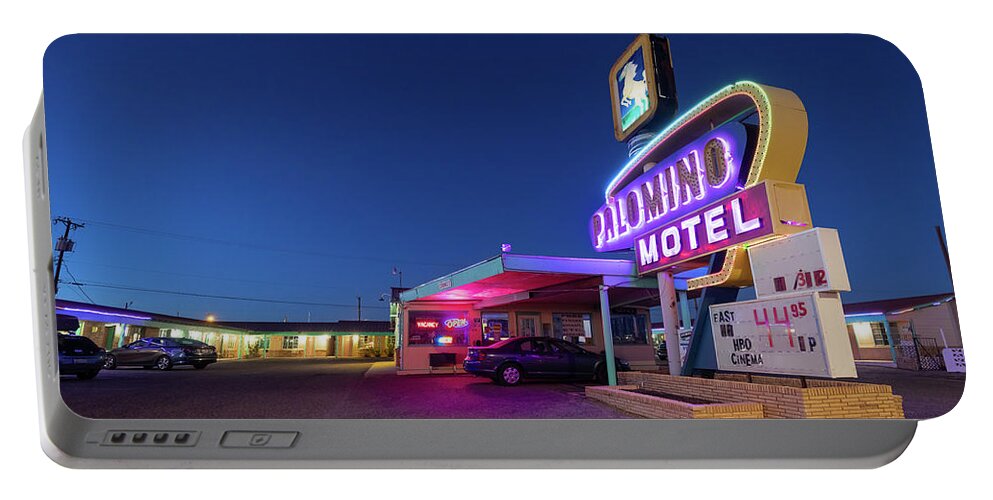 New Mexico Portable Battery Charger featuring the photograph The Palomino Motel by Tim Stanley