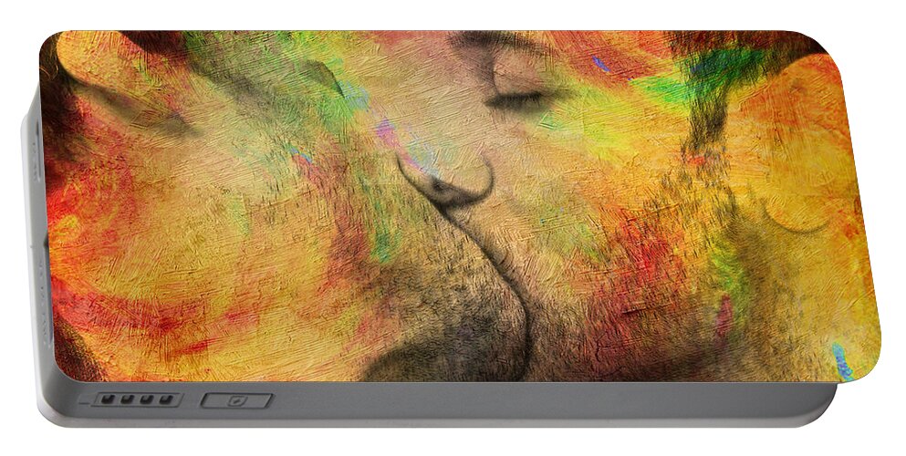 Kiss Portable Battery Charger featuring the painting The passion of one kiss by Mark Ashkenazi