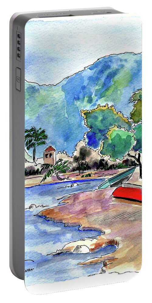Boats Portable Battery Charger featuring the painting The Peloponnese by Adele Bower