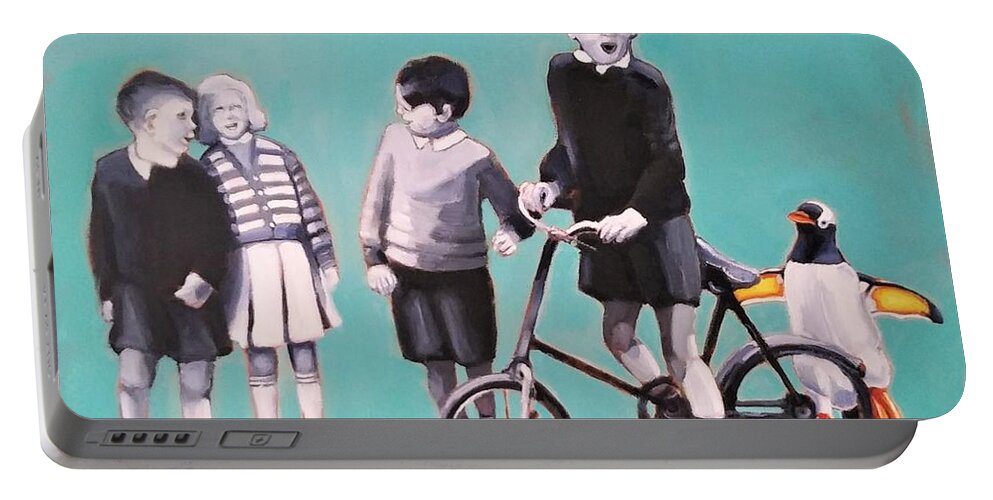 Children Portable Battery Charger featuring the painting The Penguin Club by Jean Cormier
