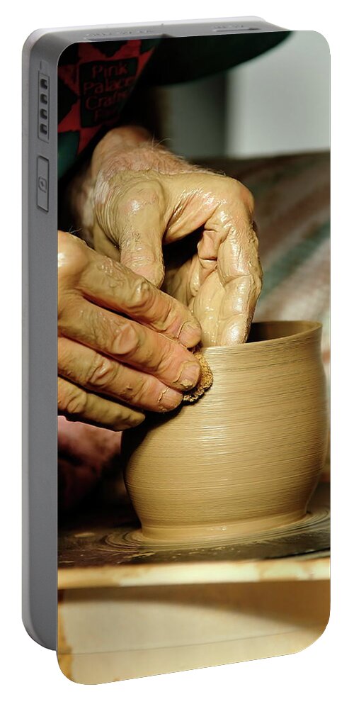 Ceramic Portable Battery Charger featuring the photograph The Potter's Hands by Lens Art Photography By Larry Trager