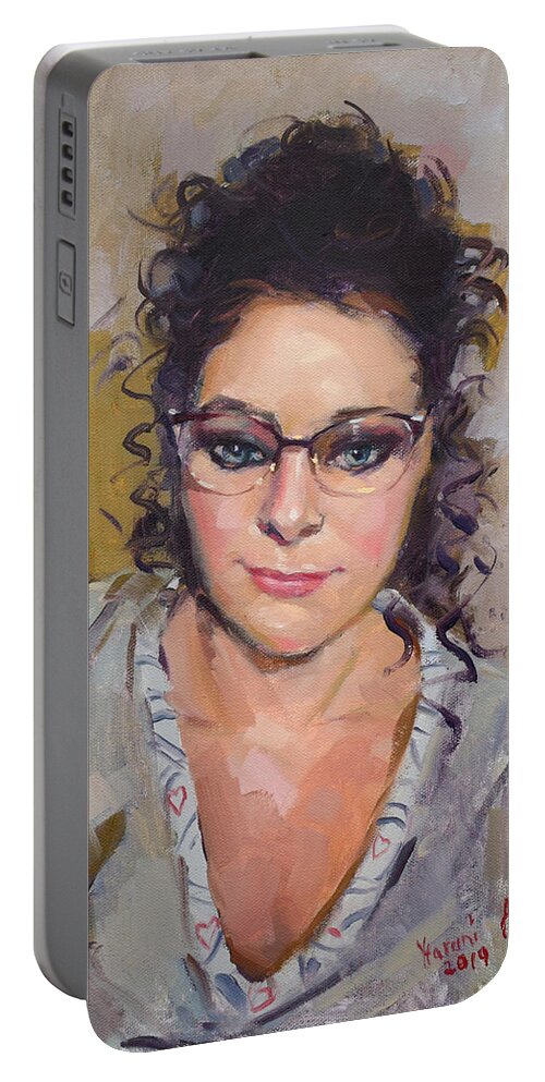 Pretty Lady Portable Battery Charger featuring the painting The Pretty Lady by Ylli Haruni