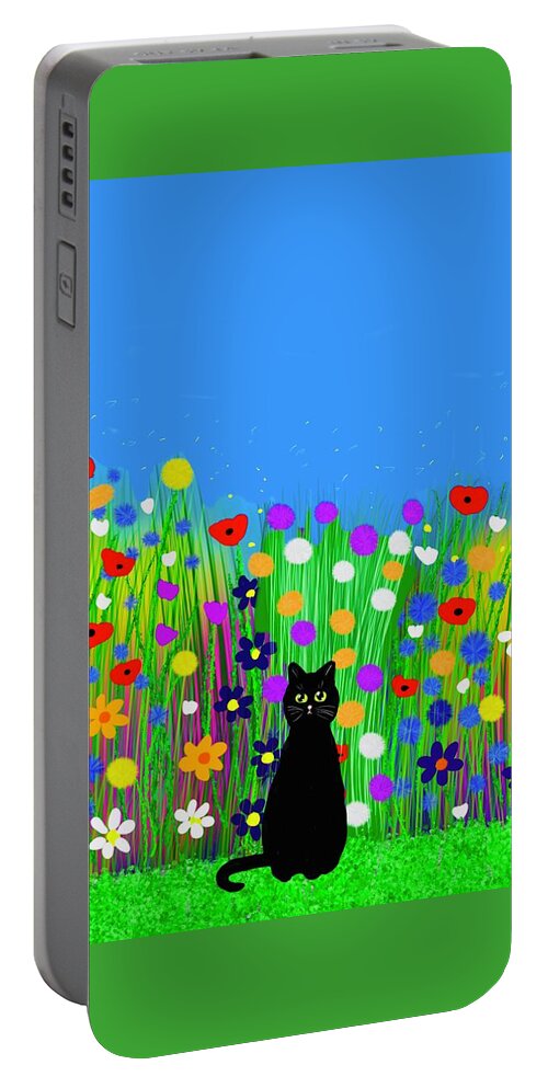 Floral Artwork Portable Battery Charger featuring the digital art The purrfect spot by Elaine Hayward