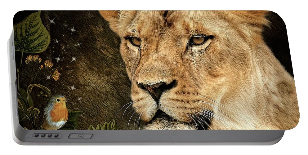 Lioness Portable Battery Charger featuring the digital art The Queen by Maggy Pease