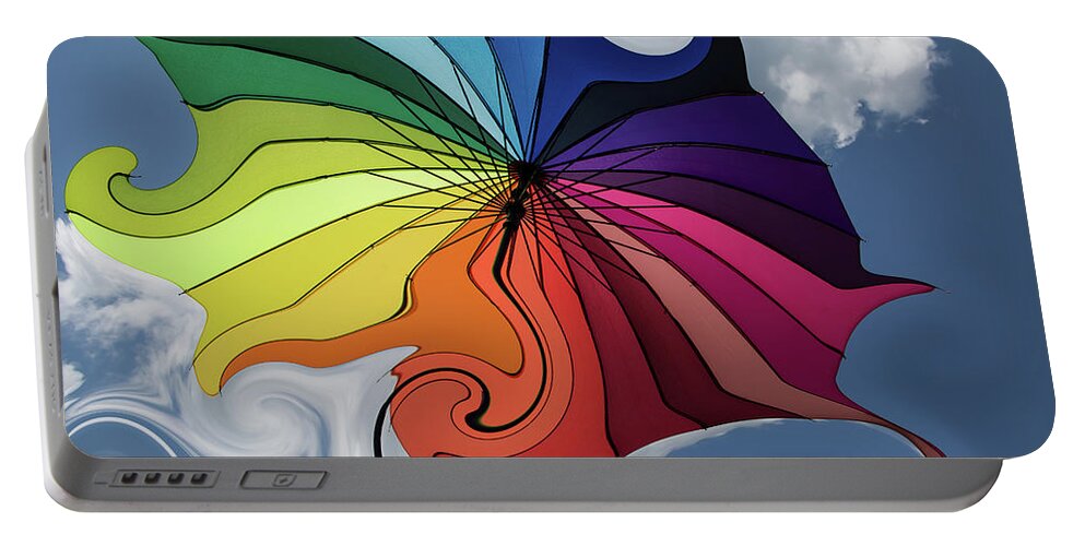 Rainbow Portable Battery Charger featuring the photograph The Rainbow Umbrella by Sylvia Goldkranz