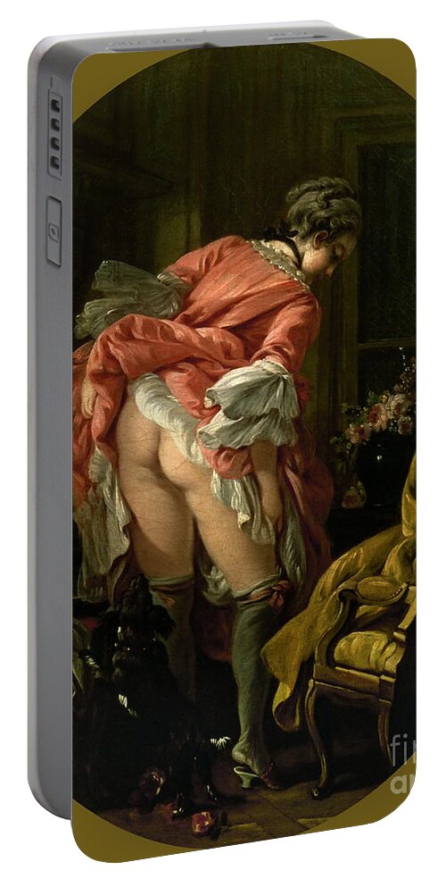 The Raised Skirt Portable Battery Charger featuring the painting The Raised Skirt by Francois Boucher
