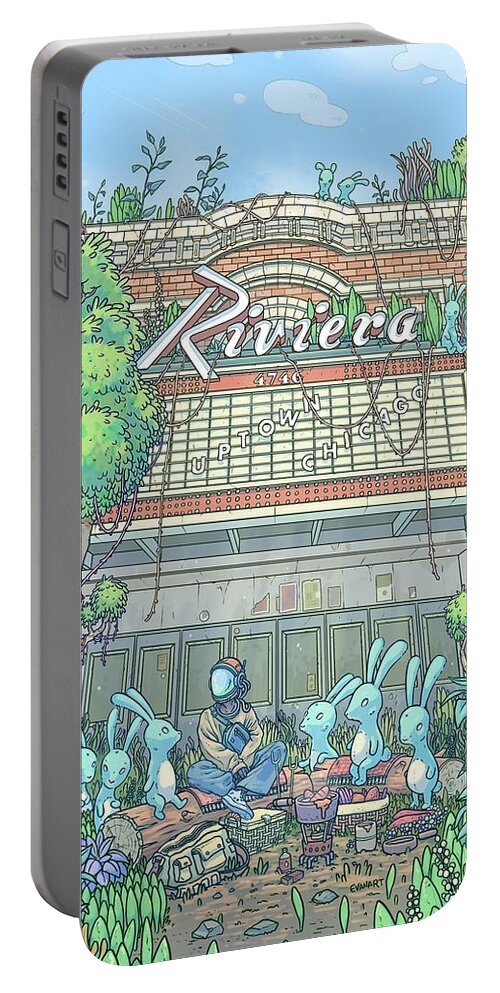 Digital Art Portable Battery Charger featuring the digital art The Riviera Theatre by EvanArt - Evan Miller
