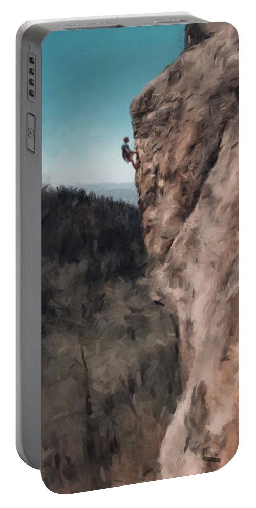 Rock Climbing Portable Battery Charger featuring the painting The Rock Climber by Gary Arnold