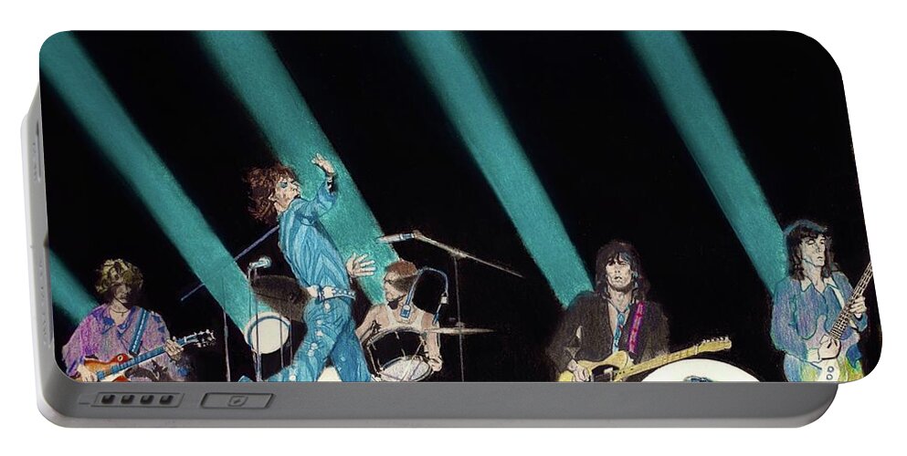 Colored Pencil Portable Battery Charger featuring the drawing The Rolling Stones Live 1972 by Sean Connolly