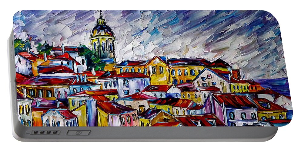 Lisbon From Above Portable Battery Charger featuring the painting The Roofs Of Lisbon by Mirek Kuzniar