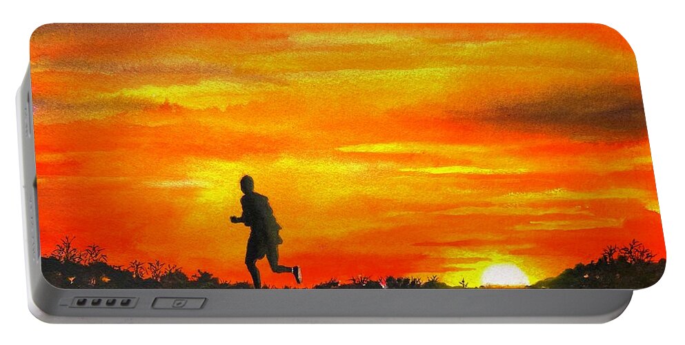 Running Portable Battery Charger featuring the painting The Runner by Joseph Burger