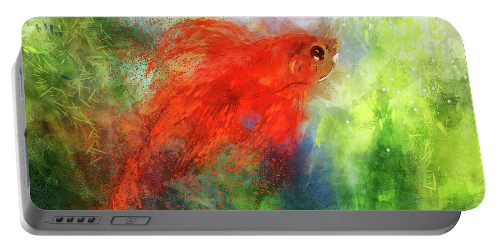 Fish Portable Battery Charger featuring the digital art The Scarlet Veiltail by Lois Bryan