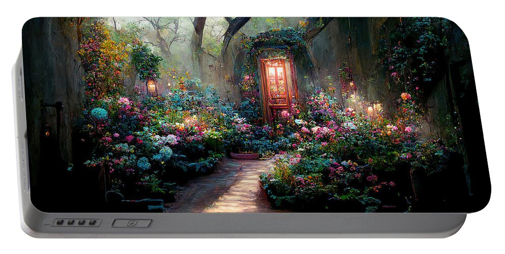 The Secret Garden Portable Battery Charger featuring the painting The Secret Garden - oryginal artwork by Vart. by Vart