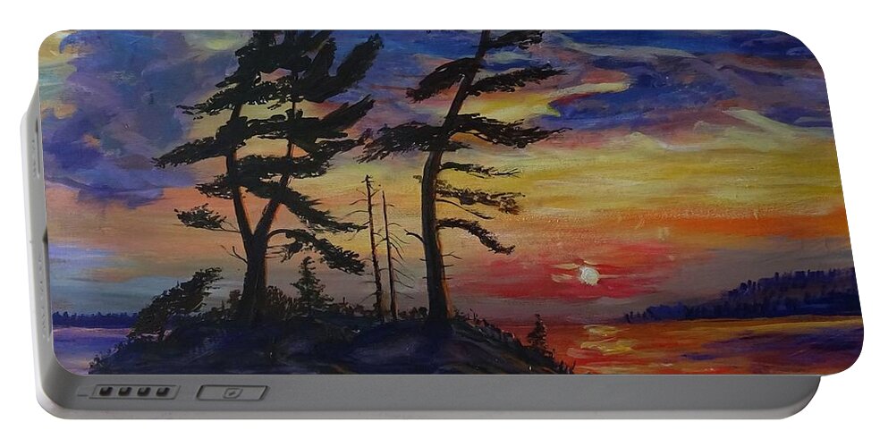 Island Portable Battery Charger featuring the painting The Sentinels by Brent Arlitt
