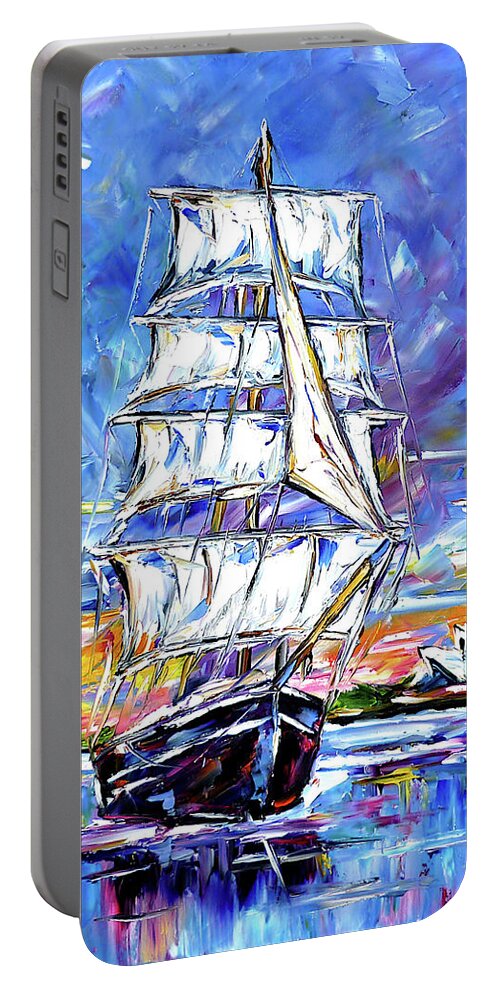 Sydney Opera House Portable Battery Charger featuring the painting The Ship Off Sydney by Mirek Kuzniar