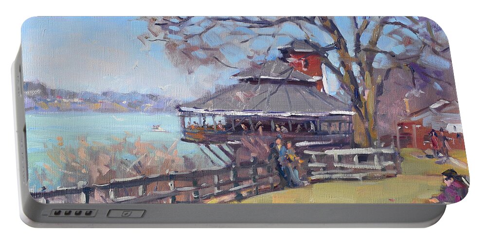 The Silo Portable Battery Charger featuring the painting The Silo Restaurant in Lewiston by Ylli Haruni