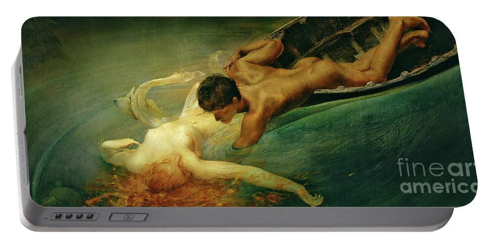 The Siren Portable Battery Charger featuring the painting The Siren, Green Abyss by Giulio Aristide Sartorio