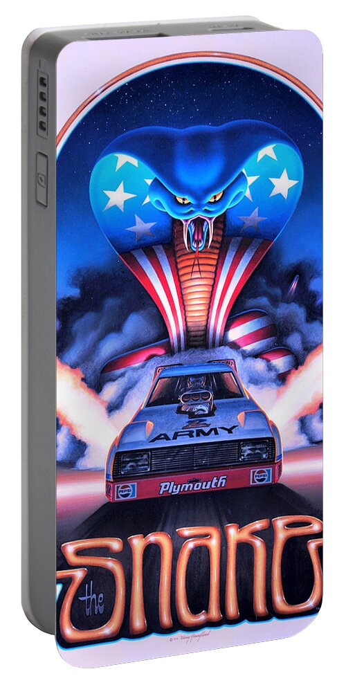 Nhra Funny Car Don Prudhomme Portable Battery Charger featuring the painting The Snake by Kenny Youngblood