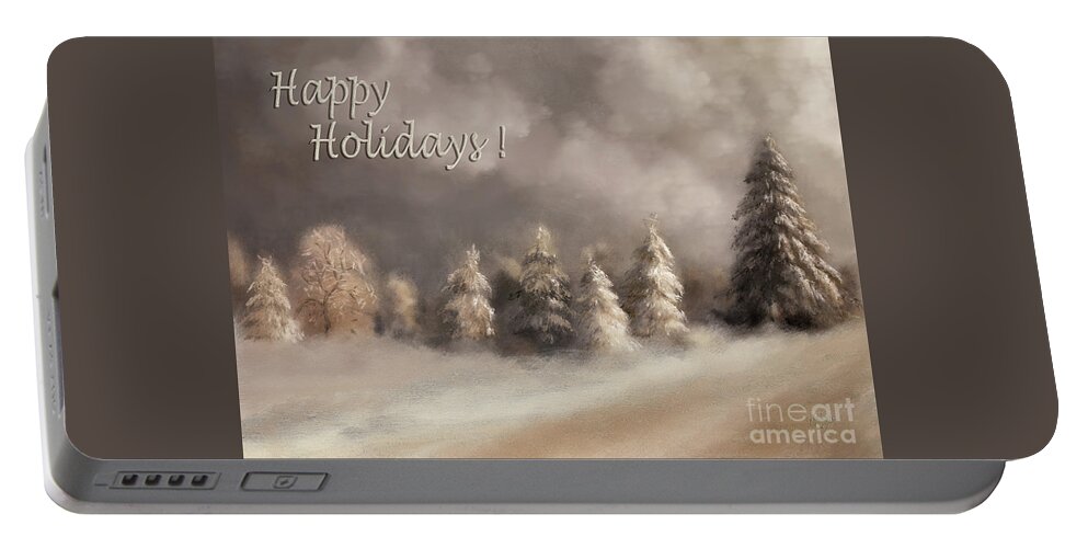 Winter Portable Battery Charger featuring the digital art The Snowy Road Happy Holidays Version by Lois Bryan