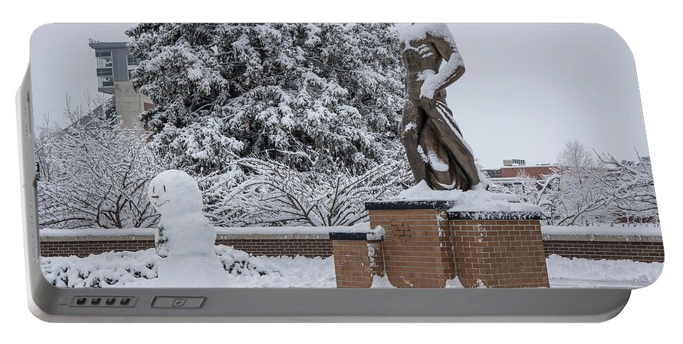 East Lansing Portable Battery Charger featuring the photograph The Spartan Statue and Friend by John McGraw