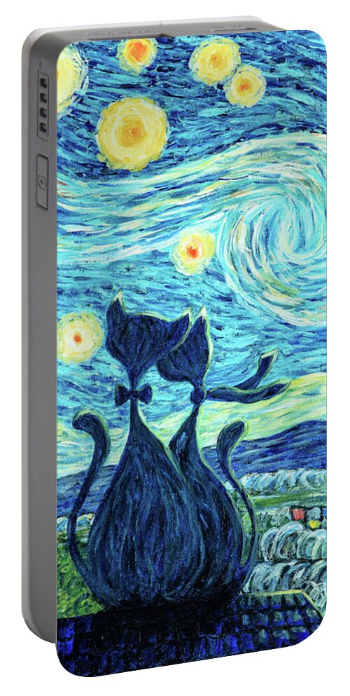 Vincent Van Gogh Portable Battery Charger featuring the painting The Starry Night Romance by Iryna Goodall