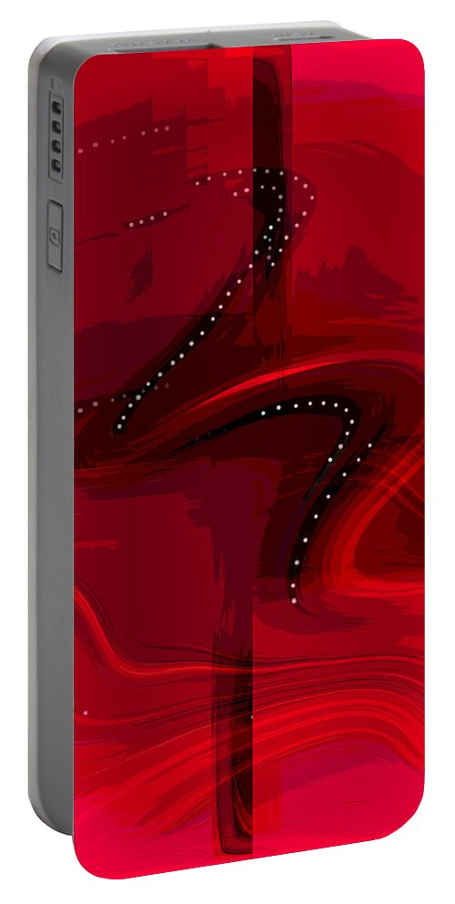 Spiritual Abstract Portable Battery Charger featuring the digital art The Struggle - Red and Black Spiritual Abstract Art by Shelli Fitzpatrick