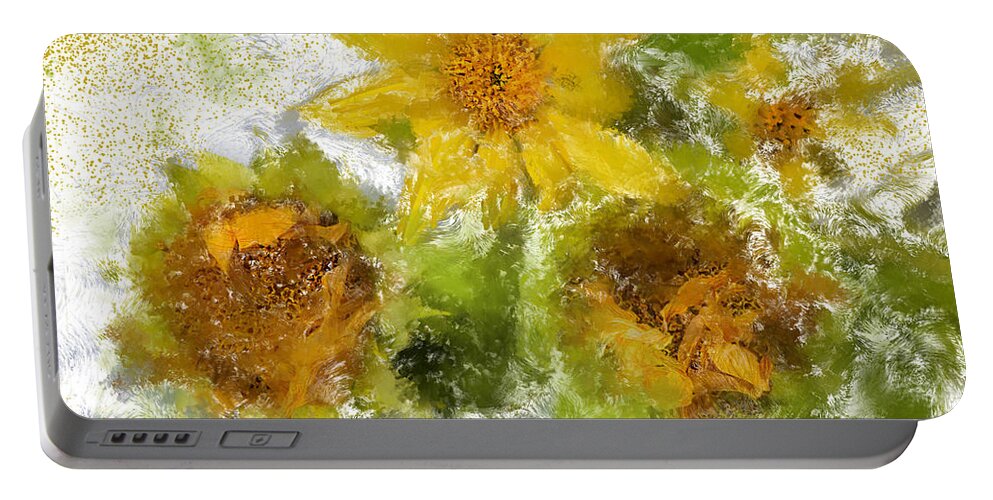 Sunflowers Portable Battery Charger featuring the digital art Suflowers in Abstract by Cordia Murphy