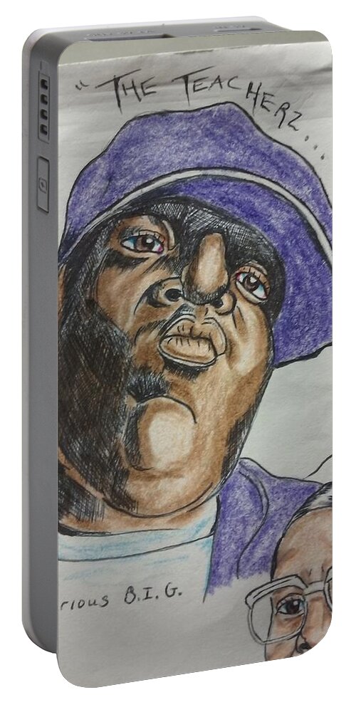 Black Art Portable Battery Charger featuring the drawing The Teacher by Joedee