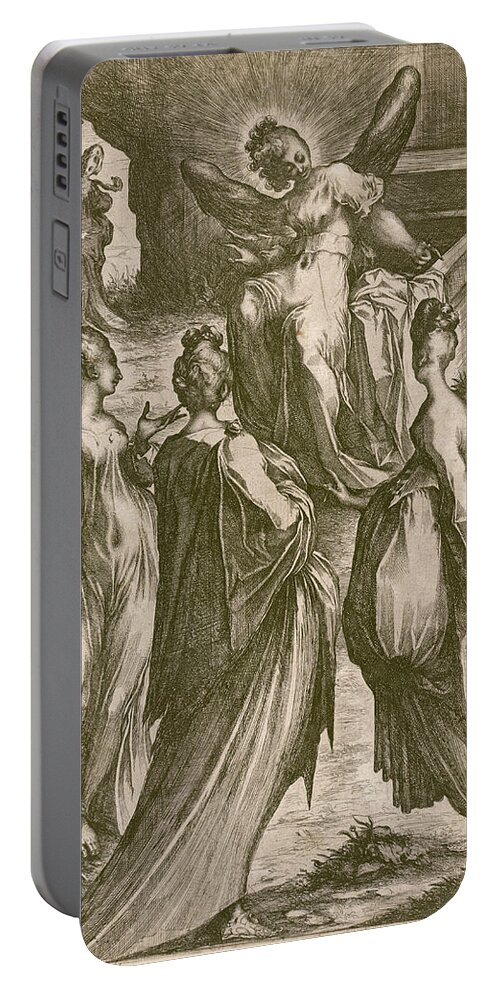Jacques Bellange Portable Battery Charger featuring the drawing The Three Marys at the Tomb by Jacques Bellange