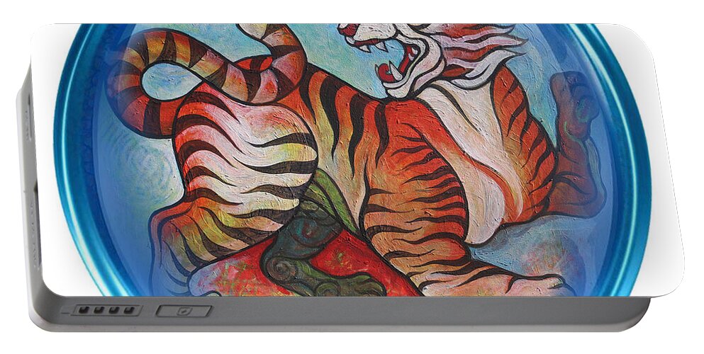 The Tiger Portable Battery Charger featuring the painting the Tiger by Tom Dashnyam Otgontugs