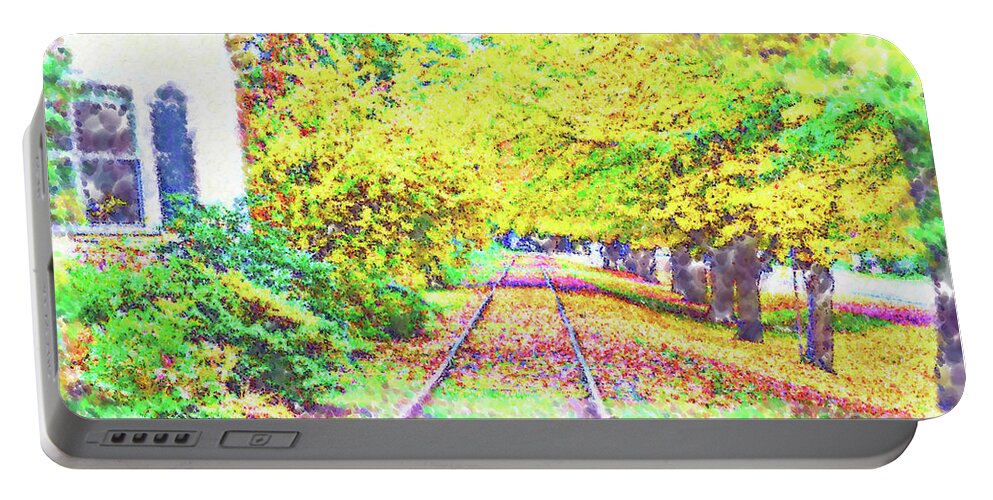 Train-tracks Portable Battery Charger featuring the digital art The Tracks By The House by Kirt Tisdale