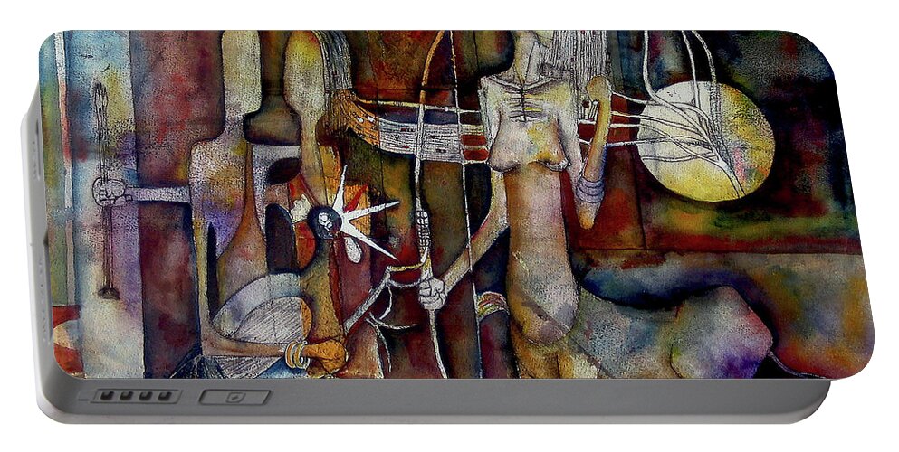 Abstract Portable Battery Charger featuring the painting The Unicorn Man by Speelman Mahlangu 1958-2004