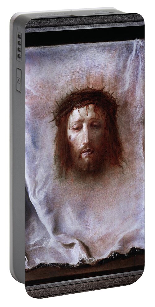 Veil Veronica Portable Battery Charger featuring the painting The Veil of Veronica by Domenico Fetti by Rolando Burbon