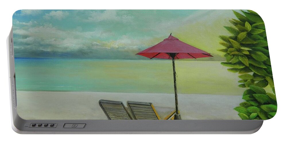 Jamaica Landscape Portable Battery Charger featuring the painting The View by Kenneth Harris