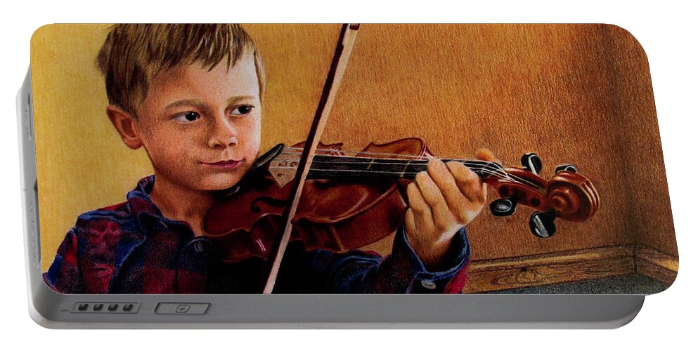 Boy Portable Battery Charger featuring the drawing The Violinist by Kelly Speros